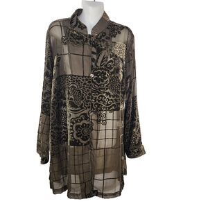 Coldwater Creek Womens Duster Jacket Petite Large Mandarin Collar Burnout Velvet